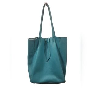 Vera Pelle Made in Italy Teal Pebble Leather Tote Shopper Bag  Inside Pocket